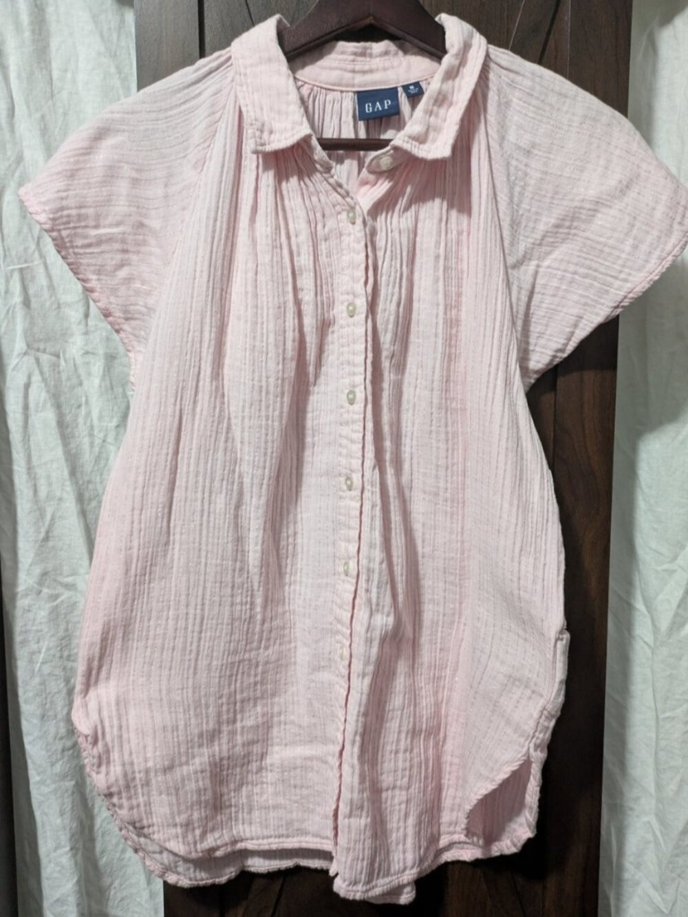 GAP Light Pink Gauze Button-Down Blouse
